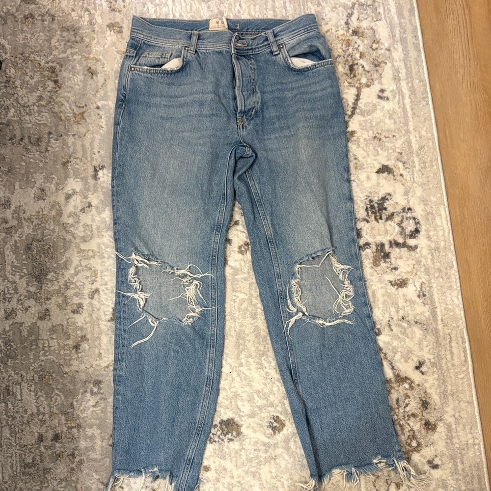 Free People Blue Distressed Ankle Jeans